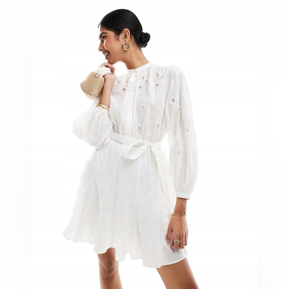& Other Stories White Embroidered Broderie Cotton Mini Dress Romantic Praire